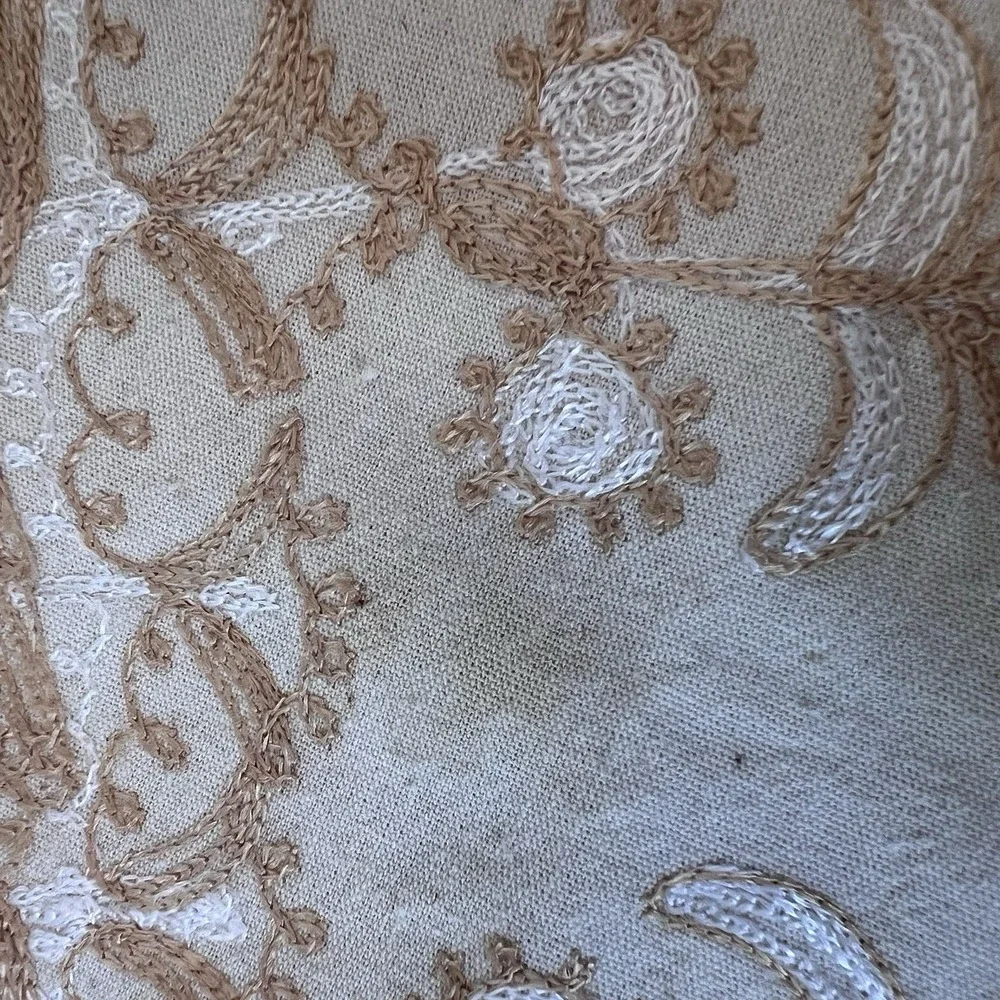 Vintage Aghabani Embroidered Orientalist Cotton Silk Tablecloth/11 Napkins 92x60